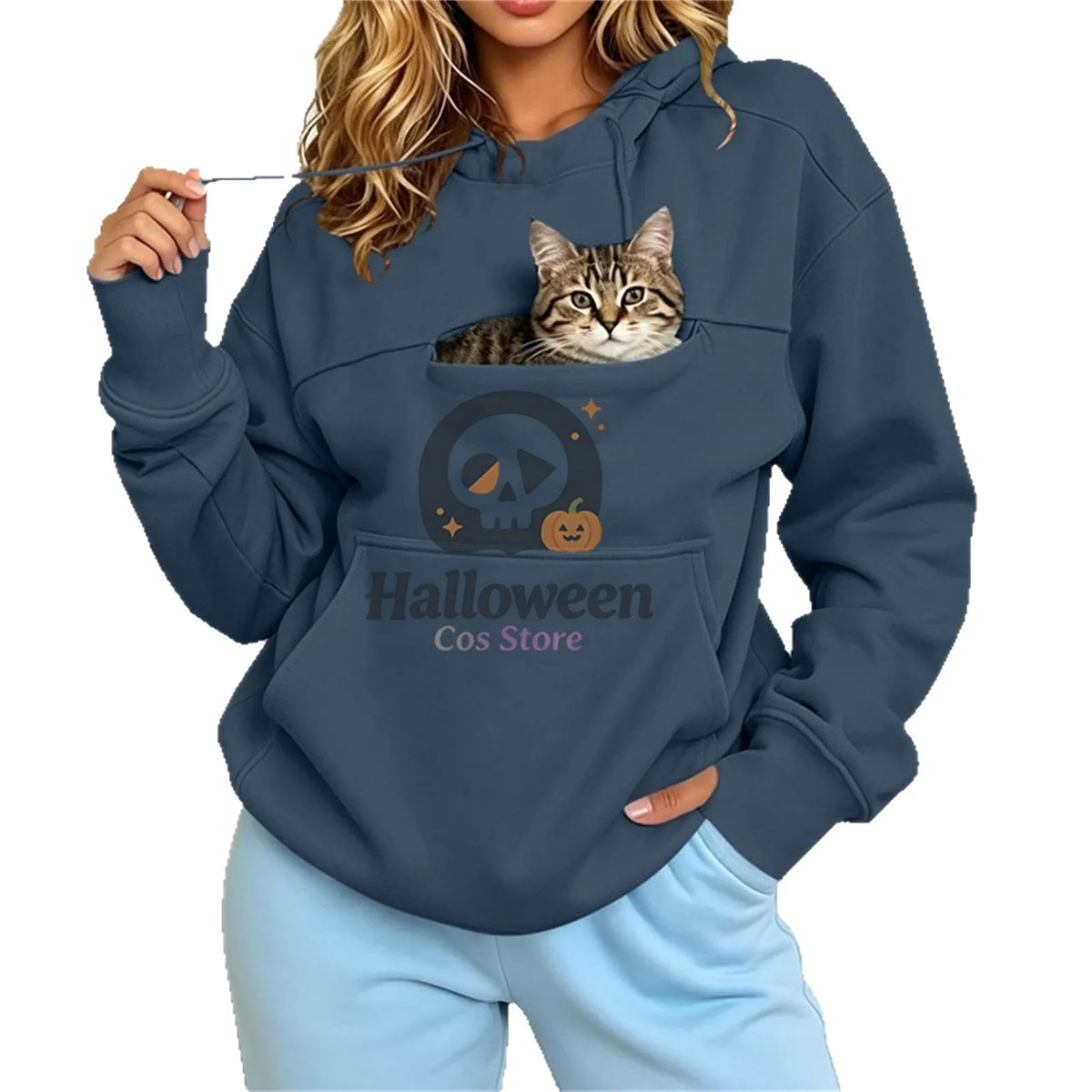 Women Pet Carrier Hoodie With Pet Pocket Drawstring Long Sleeve Cat Dog Holding Pullover