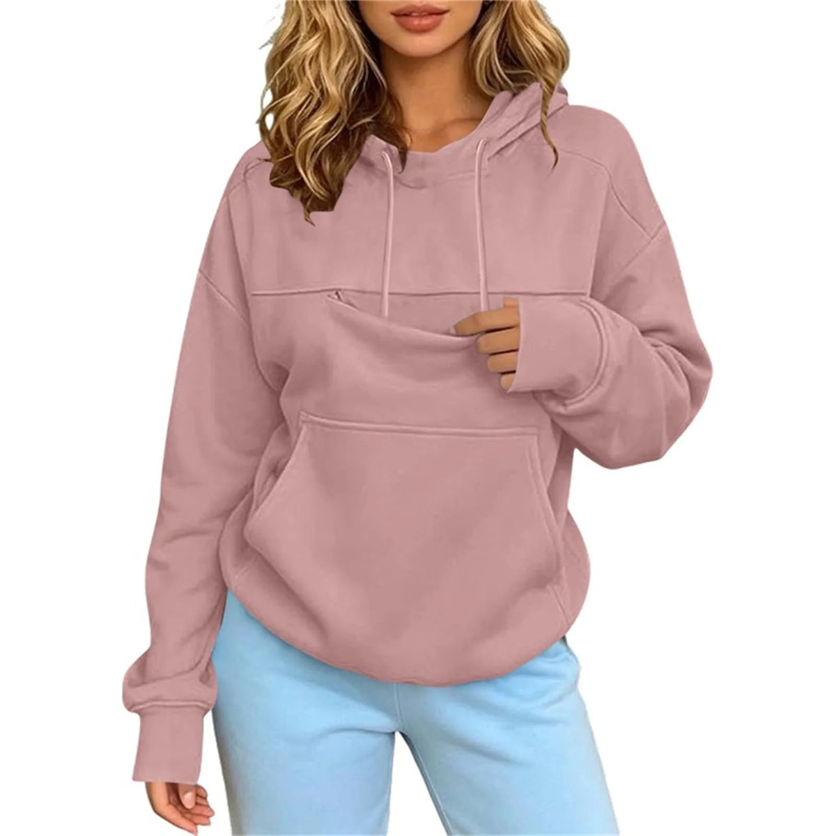 Women Pet Carrier Hoodie With Pet Pocket Drawstring Long Sleeve Cat Dog Holding Pullover