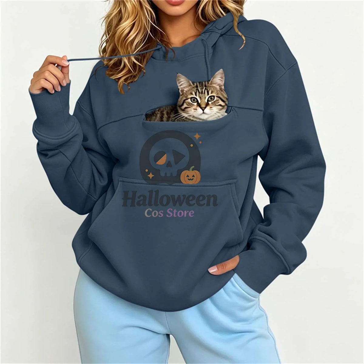Women Pet Carrier Hoodie With Pet Pocket Drawstring Long Sleeve Cat Dog Holding Pullover