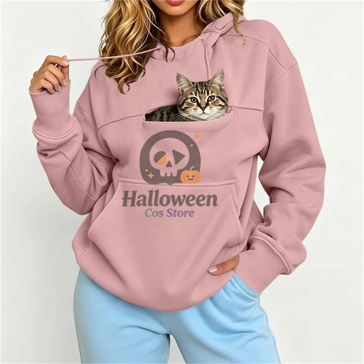Women Pet Carrier Hoodie With Pet Pocket Drawstring Long Sleeve Cat Dog Holding Pullover