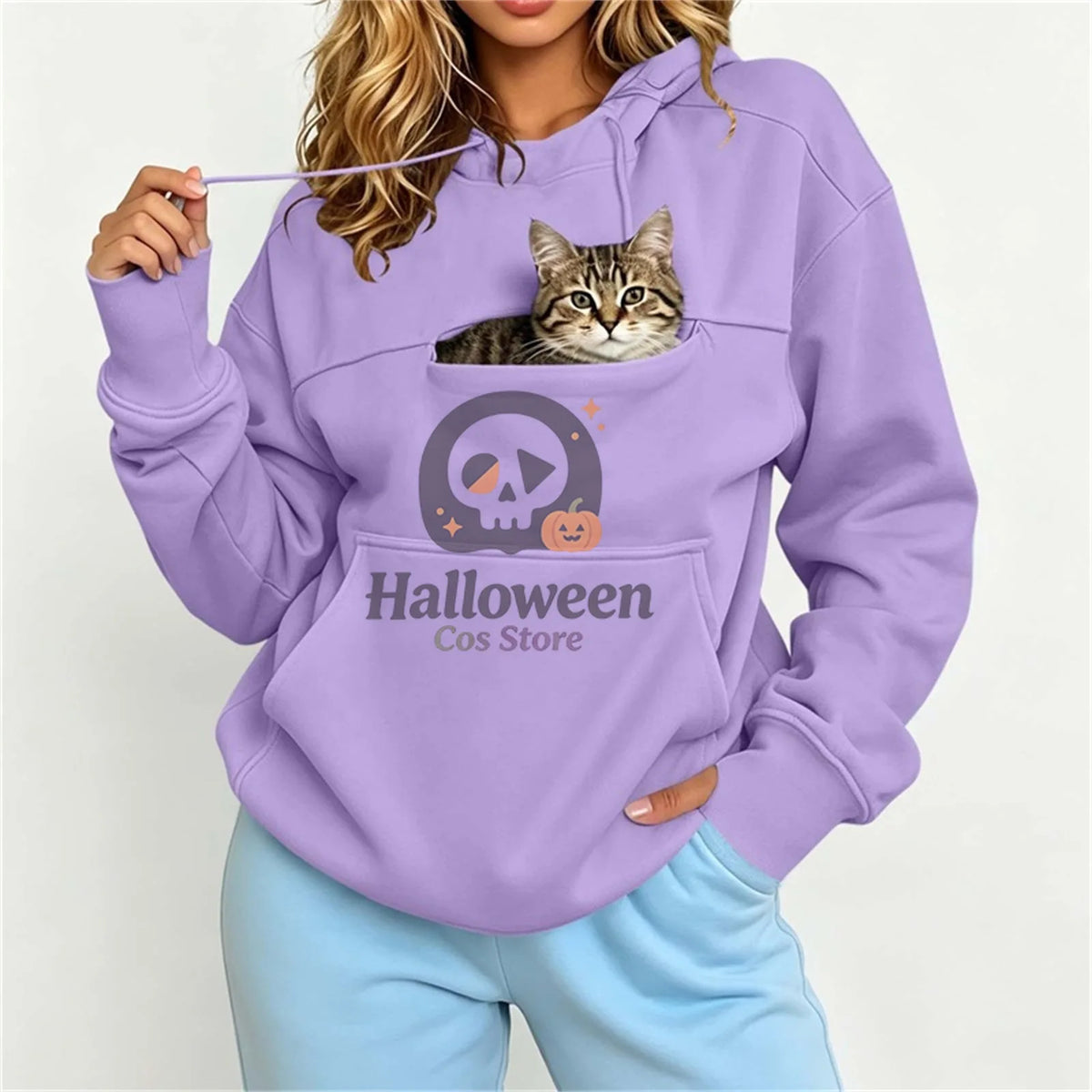 Women Pet Carrier Hoodie With Pet Pocket Drawstring Long Sleeve Cat Dog Holding Pullover