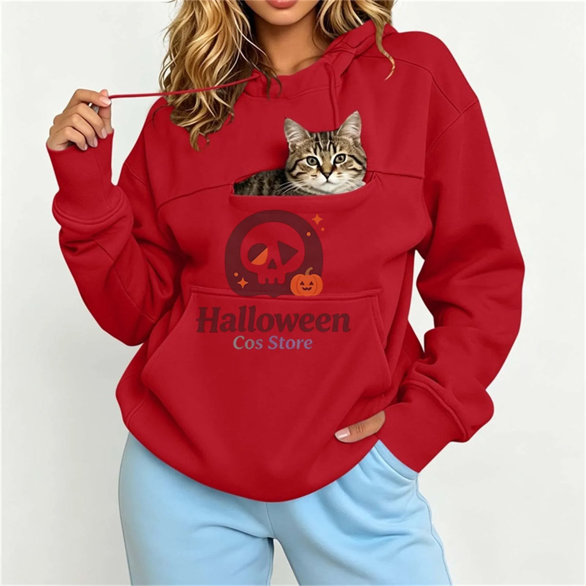 Women Pet Carrier Hoodie With Pet Pocket Drawstring Long Sleeve Cat Dog Holding Pullover