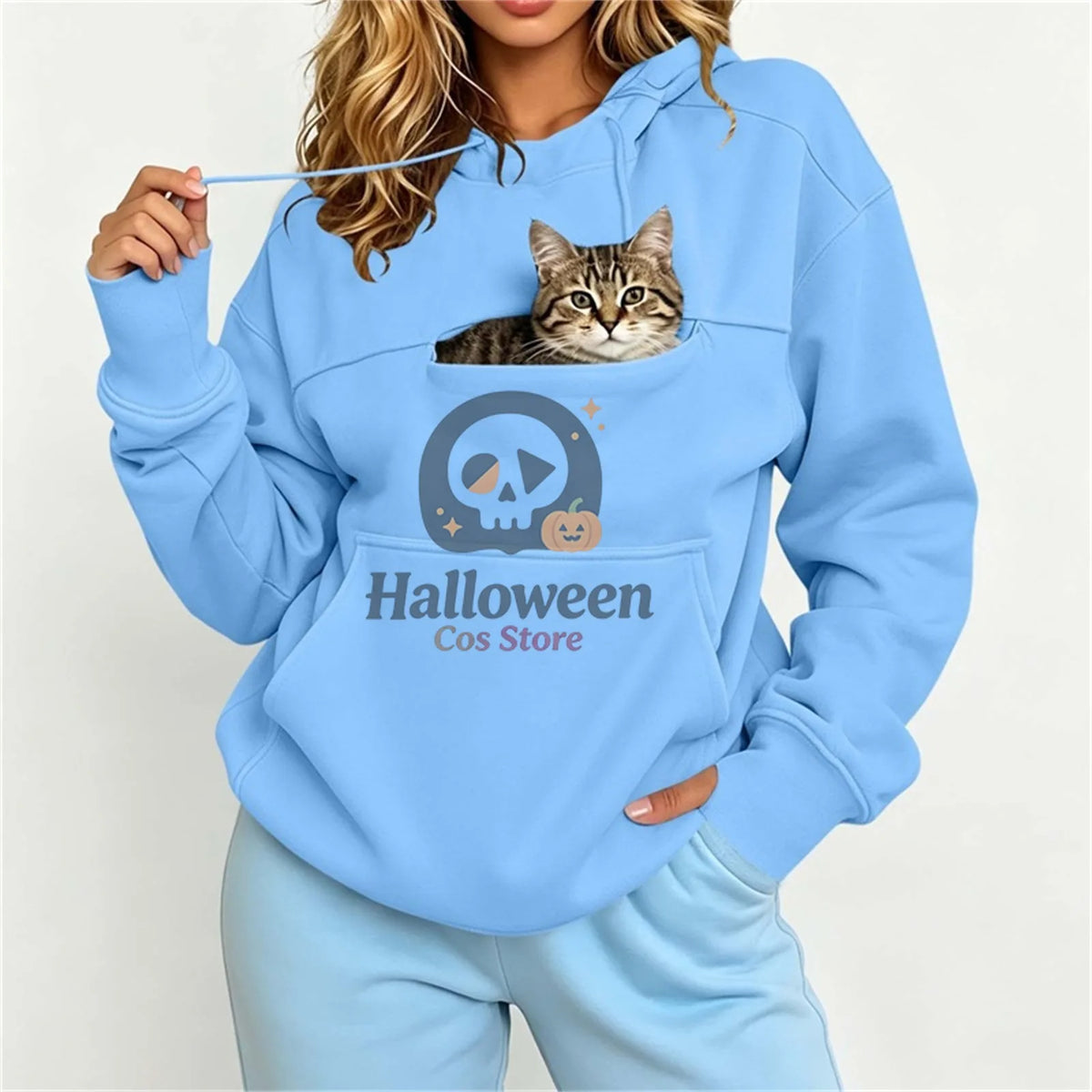 Women Pet Carrier Hoodie With Pet Pocket Drawstring Long Sleeve Cat Dog Holding Pullover