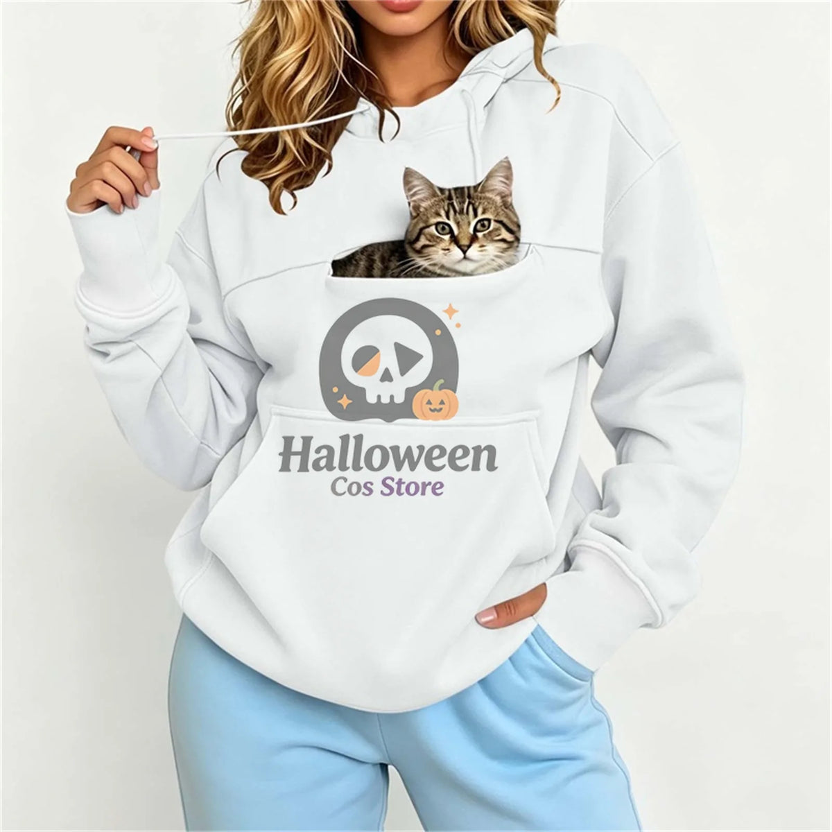 Women Pet Carrier Hoodie With Pet Pocket Drawstring Long Sleeve Cat Dog Holding Pullover